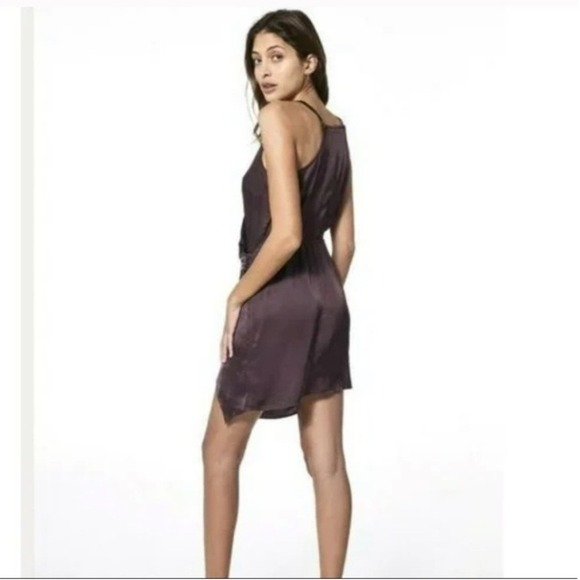Young Fabulous & Broke NWT Brown Satin Wrap Mini Dress Spaghetti Straps‎ Large - Picture 2 of 12